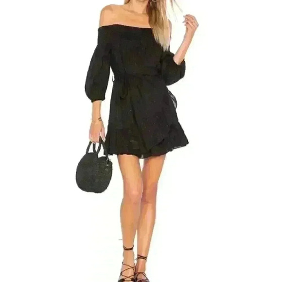 NEW Tularosa Maida Faux Wrap Ruffle Silver Dot and Black Dress Clubbing Party - Picture 2 of 7